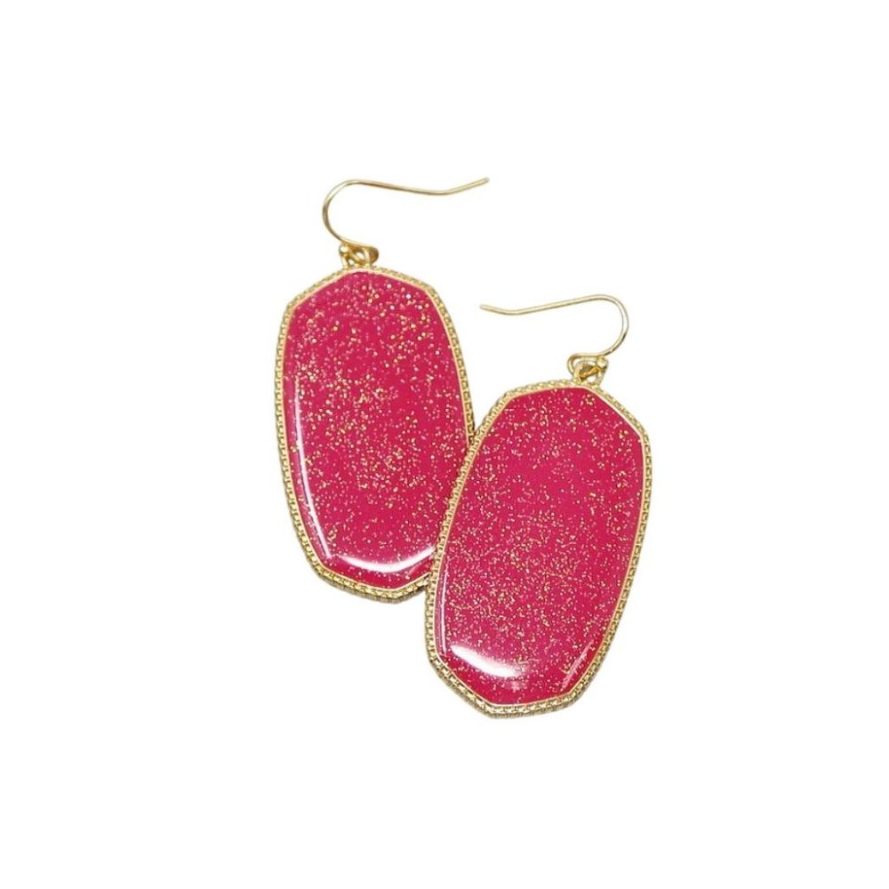 Vera Collection Shimmery Oblong Dangle Earrings Dark Pink NWT